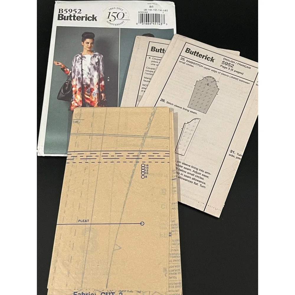 00221 - Butterick B5952 Sewing Pattern Misses Jacket Dress Belt‎ Size B5 (8-16)